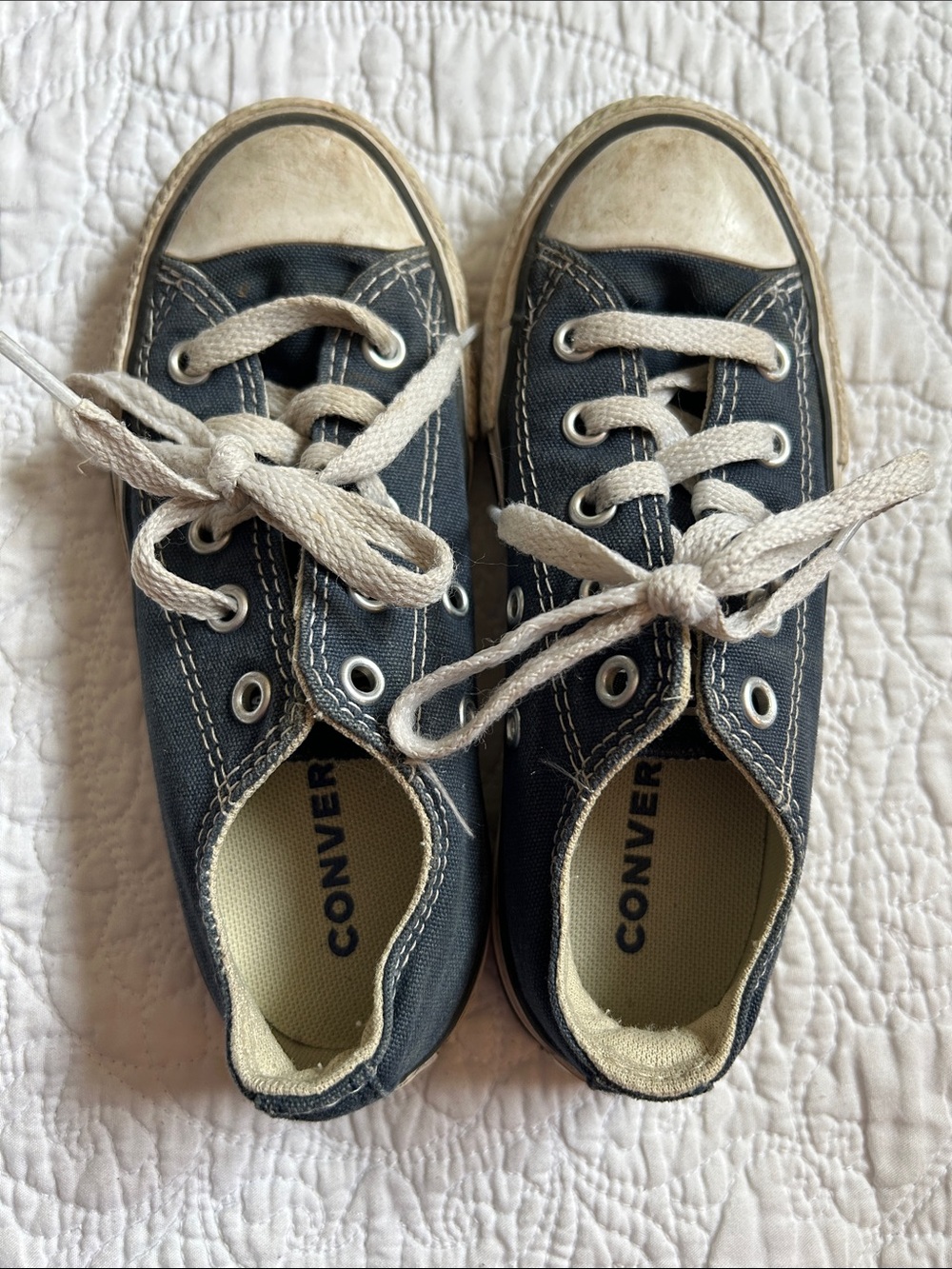 Converse Kids Navy Canvas Low Top Sneakers with White Laces